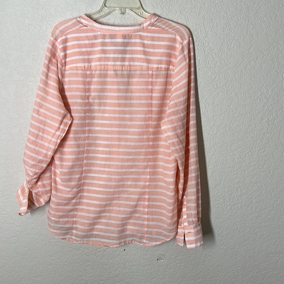 Lane Bryant pink/white stripped long sleeve cotton top. EUC button down Sz 14-16 - Picture 4 of 4